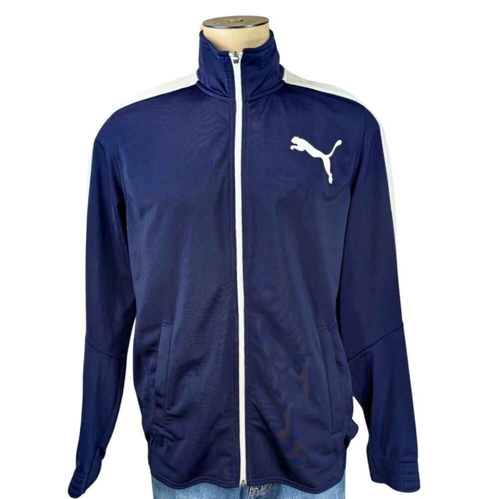 Puma Large Navy Blue White Contrast Tricot Full Zip Track Jacket